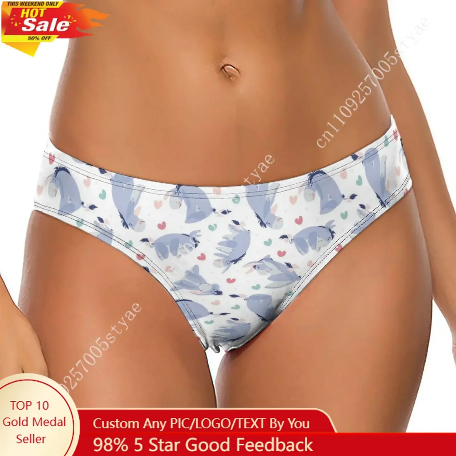 

Eeyore Underpants Disney Cartoon Custom Soft Women Underwear Pure Cotton Comfortable Briefs Design Your Photo Text Logo Thong