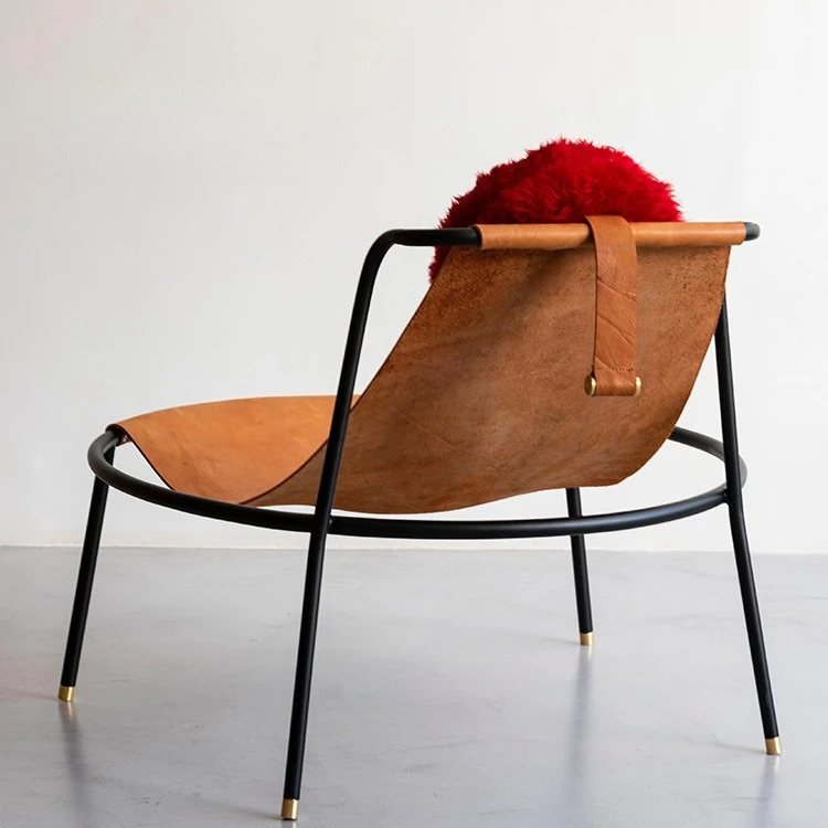 Nordic postmodern industrial style saddle leather leisure chair metal ring chair living room balcony villa furniture