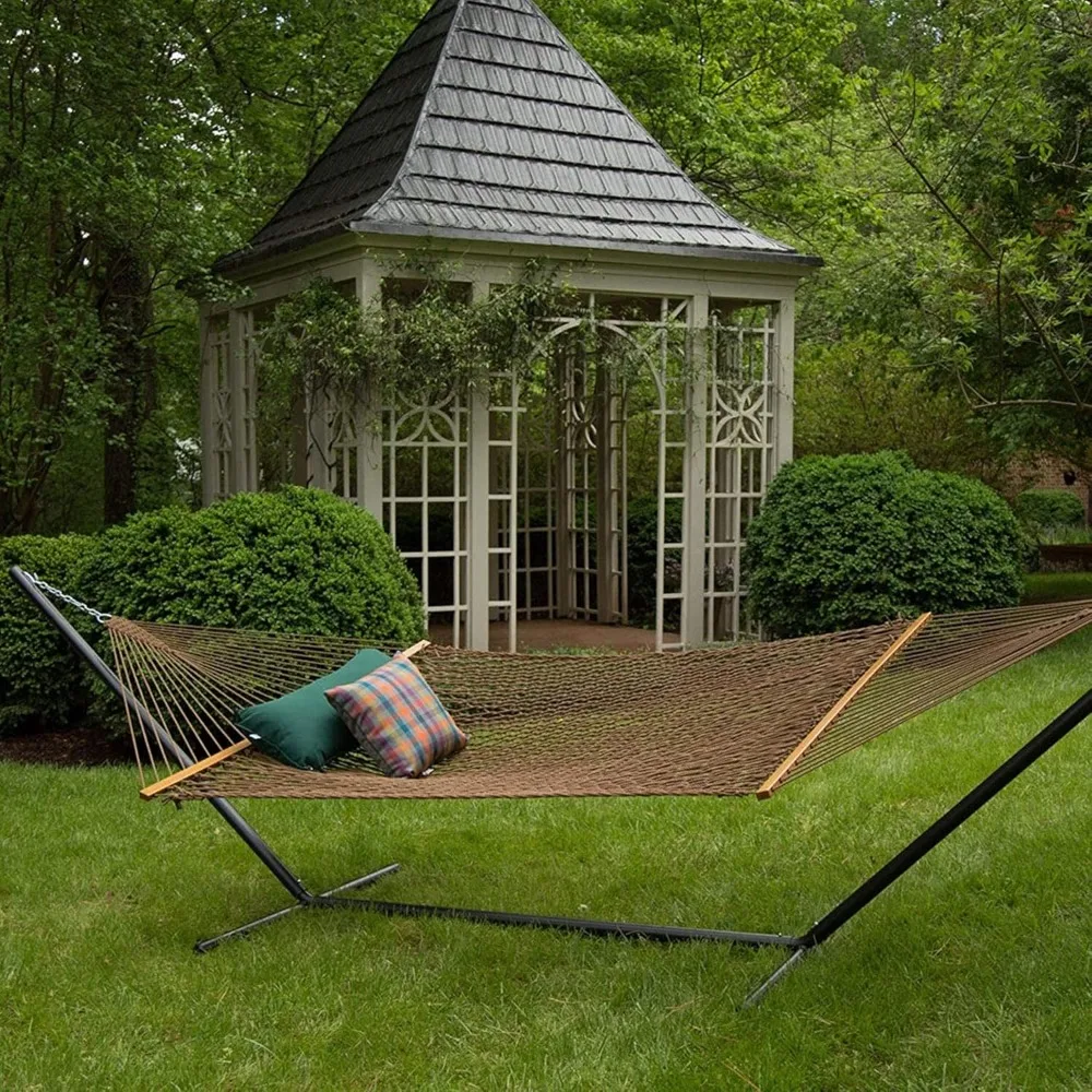 

Brown Rope Hammock with Extension Chains & Tree Hooks, Handcrafted, Accommodates 2 People, 450 LB Weight Capacity,13 ft. x 55 in