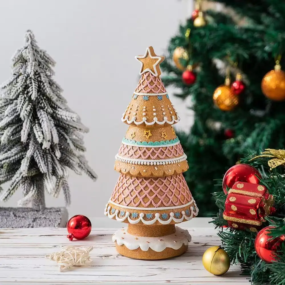 

Gingerbread Christmas Tree Ornament Resin Holiday Decoration Xmas Figurine New Year Gift Decor Mantel Tabletop Home Festive