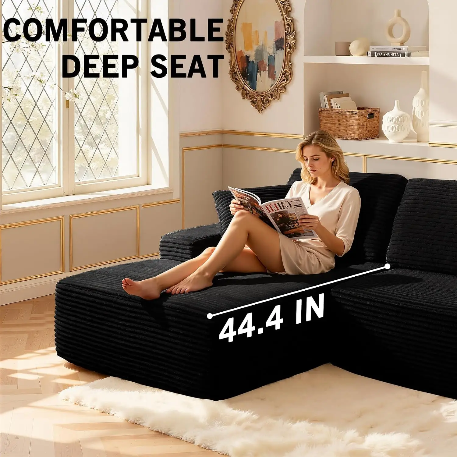 Modular Sectional Sofa, Convertible Bed, No Assembly Cloud Couch with Deep Seat, Modern L-Shaped for Living Room, Customized