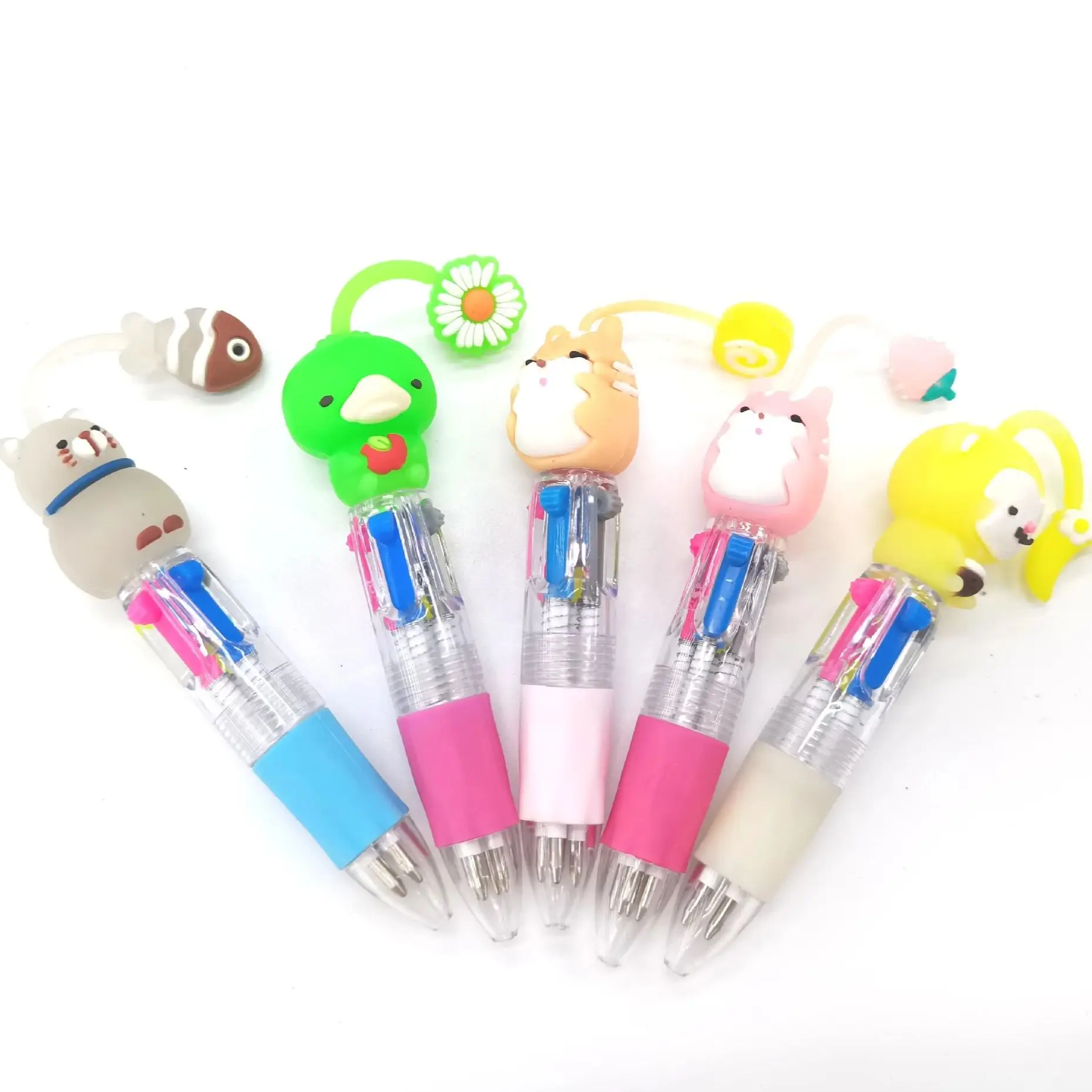 20Pcs/Lot Cute Mini 4 Color Ballpoint Pens Multicolor Kids School Stationary Kawaii Animal Dinosaur Pony Owl Hamster Pen Gifts