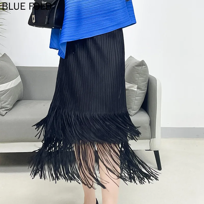 Pleated Skirt with Tassel for Women, Stretchy and Versatile, Miyake Skirt, Pleated, Summer, New