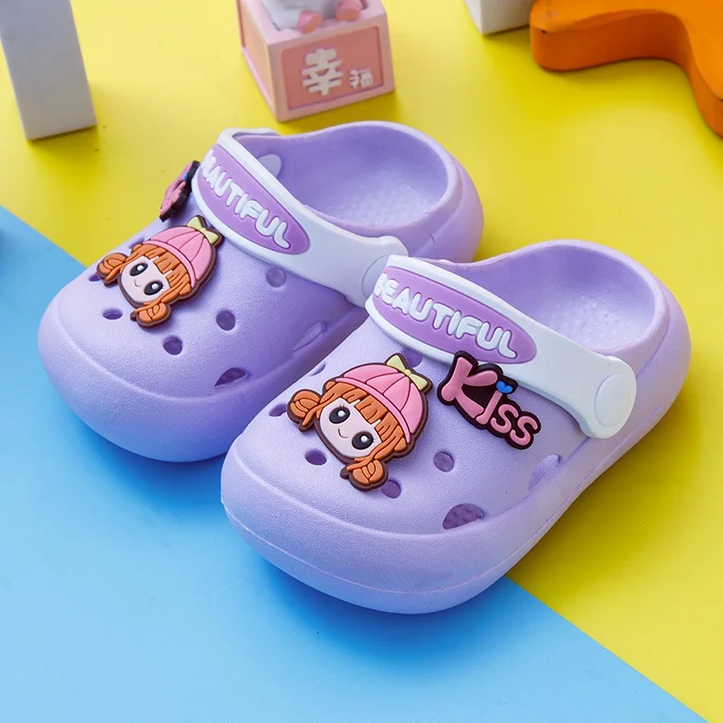 

Детские тапочки с дырками, Детская комнатная обувь с милым мультяшным рисунком, пляжные сандалии для девочек и мальчиков, нескользящая обувь для младенцев с мягкой подошвой