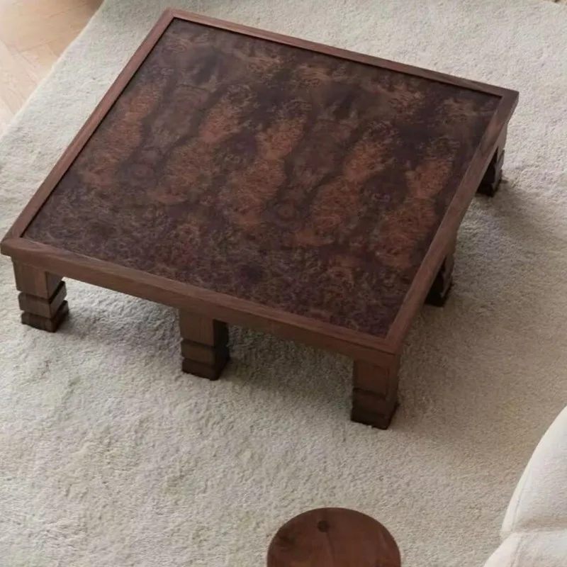 Italian square ash wood coffee table, medieval style living room retro pomegranate bark log designer home coffee table