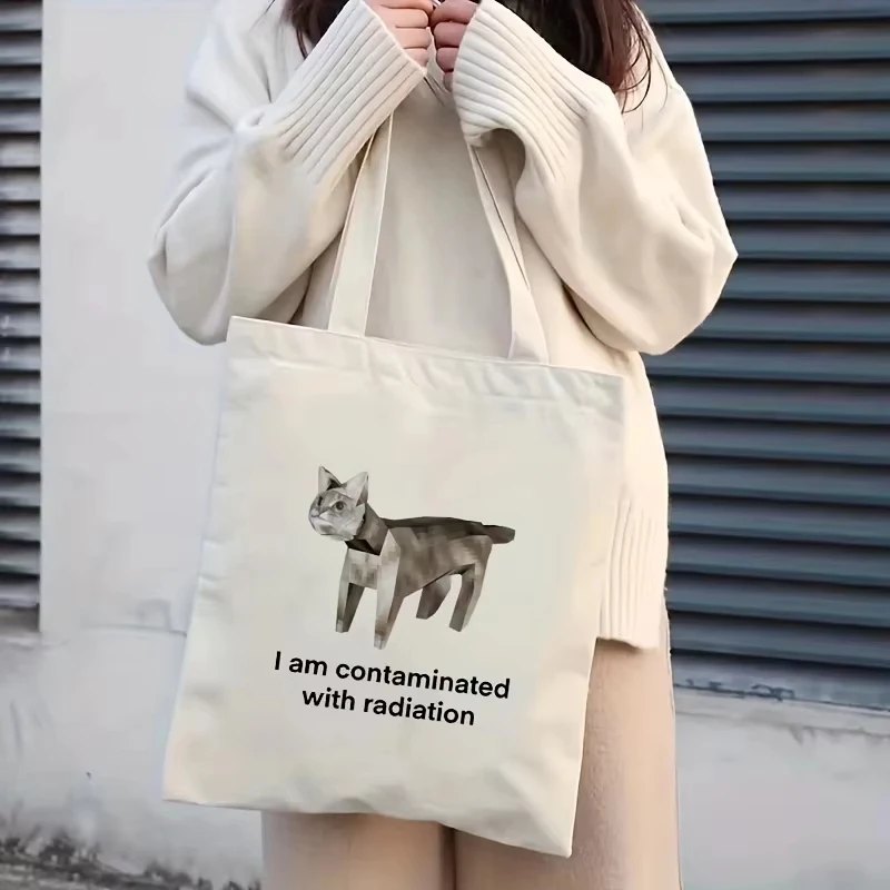 

Bolso de mano con estampado de gato divertido bolso de lona simplebolso de libro de gran capacidadbolso de compras portátil