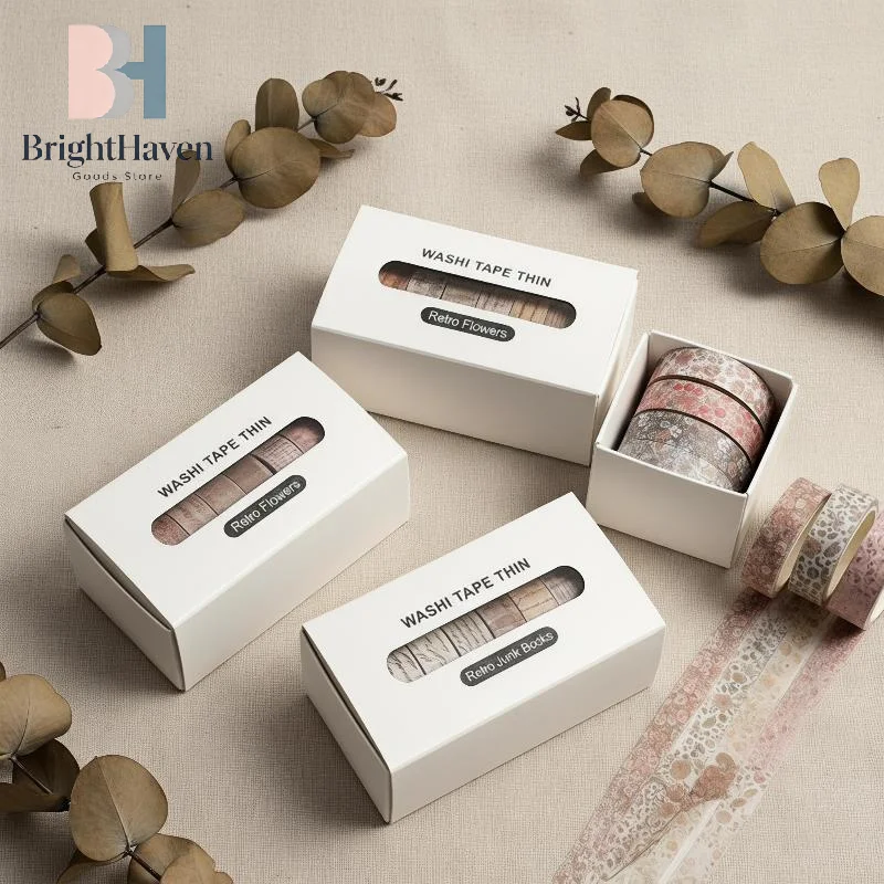 8Pcs Retro Tapes Scrapbooking Supplies Vintage Decorative Adhesive Grid Masking Tape Diary Decoration Stickers For Art DIY B.H