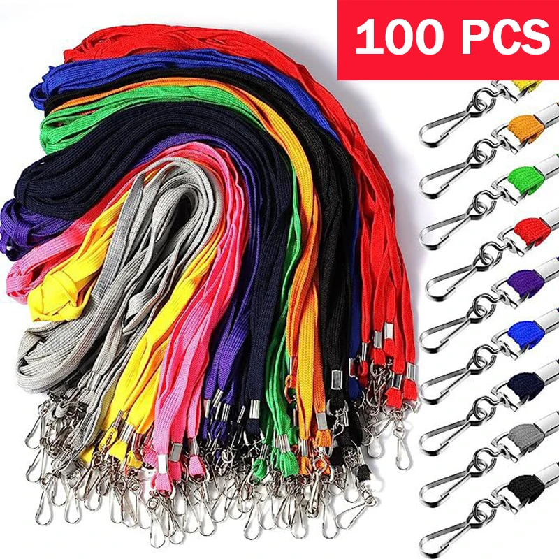 

100pcs/lot Black Blue Red Green Lanyards Safety Neck Rope For Card Holder Badge Keychain ID Card Wholesale Landyard