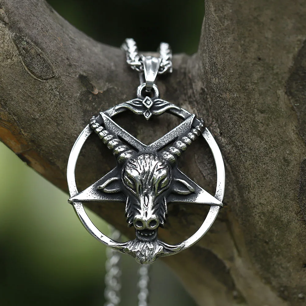 2025 NEUE Herren 316L Edelstahl l gefallener Engel Satan Dämon Schafkopf Anhänger Halskette Tier Punk Schmuck kostenloser Versand