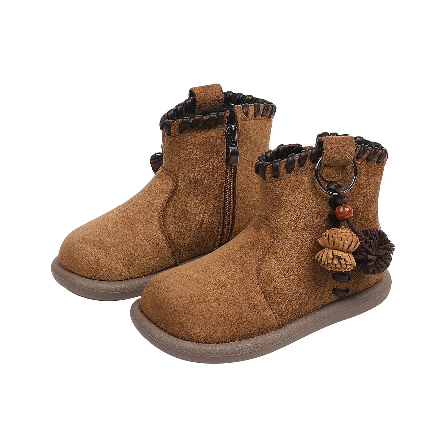 

Зимние детские модные винтажные теплые ботильоны из монгольского флиса с подвеской для девочек, повседневные хлопковые сапоги принцессы для малышей