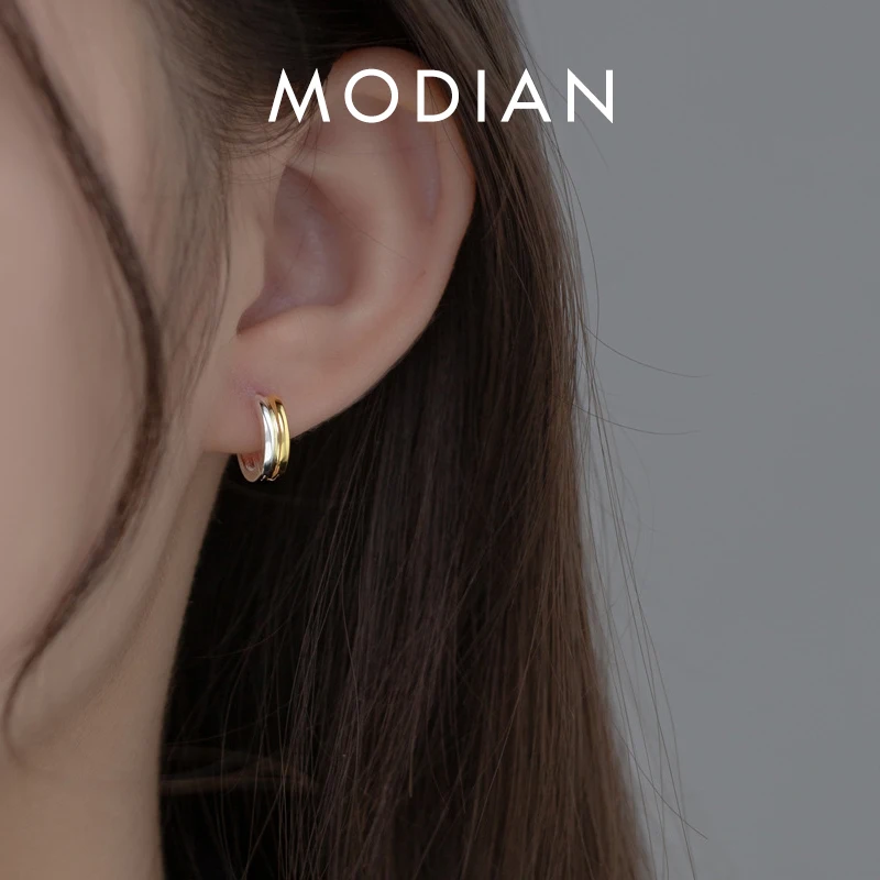 MODIAN 2023 autentyczne 925 Sterling Silver proste podwójna warstwa srebra i kolczyki koła w kolorze złota dla kobiet modne ładne biżuteria
