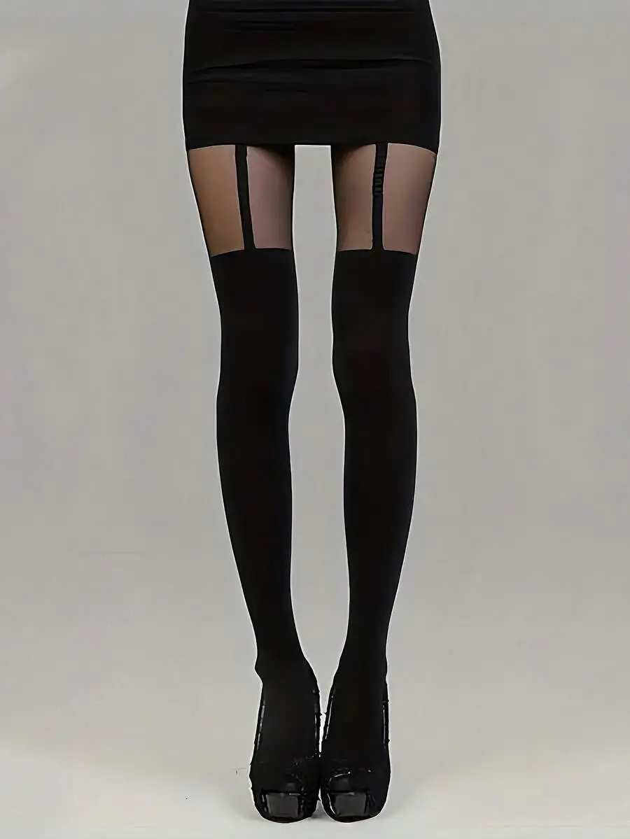 

1 Pair Women's 0D Ultra-Thin Sheer Black Stockings with Thigh High Band