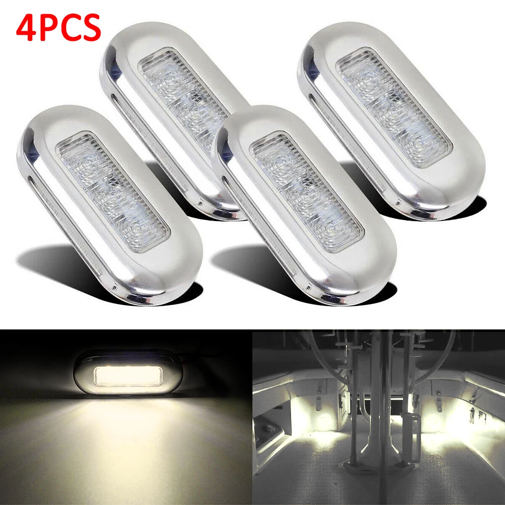 4pcs Boat Marine Grade 12V Large Waterproof LED Courtesy Lights Stair Deck Turn Signal Lighting Marker Lamp Accessory