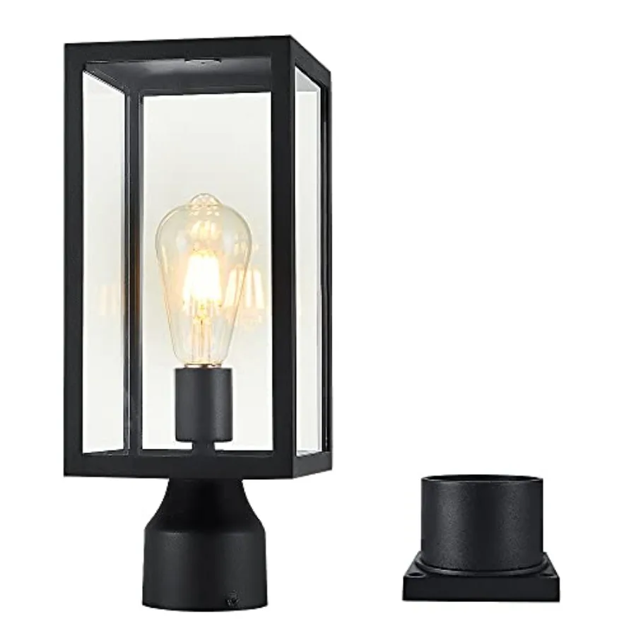 

Large 15 inch Outdoor Post Light, Waterproof Cast Aluminium Lamp Post Light Fixture, Post Lantern with Pier Mount Base, Matte B