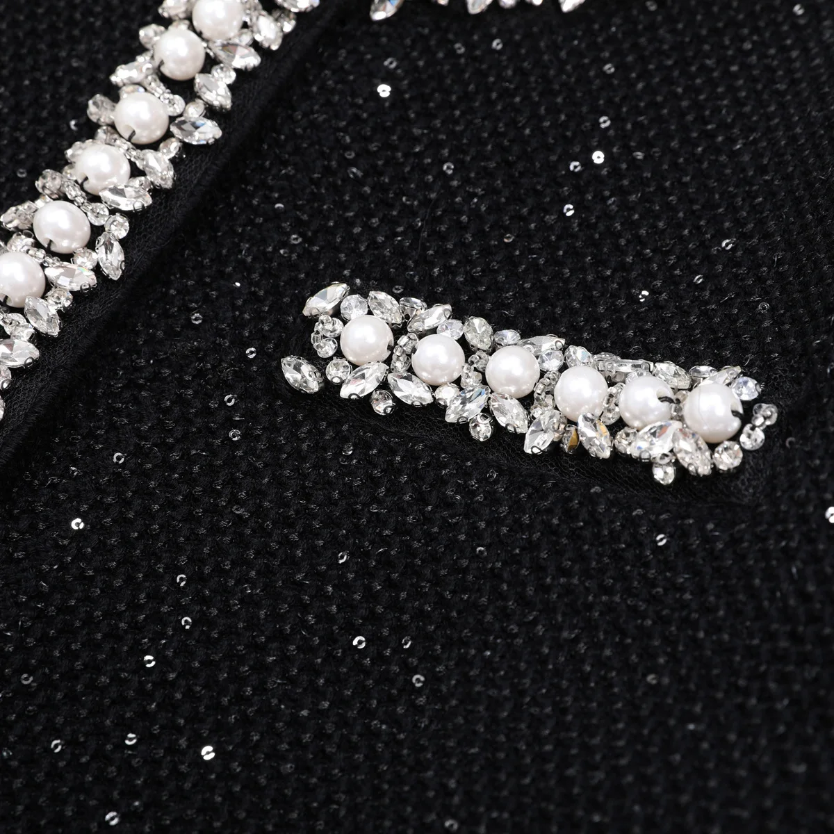 LEOSOXS Vestido feminino elegante de malha preto pérola e diamante detalhando bainha queimada para sofisticação de luxo sofisticada atemporal 2025