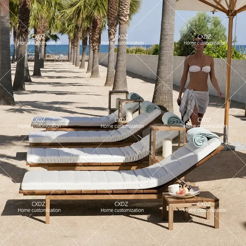 Outdoor Teak Beach Chairs for Courtyard Hotel Resort Terrace Villa Homestay Room Patio Furniture