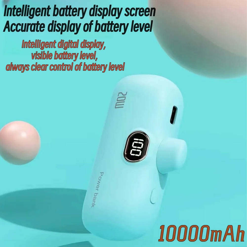 Mini Capsule Power Bank 10000mAh, 20W Fast Charging Mobile Power Supply, Suitable for Type-C Interface Devices such as Huawei