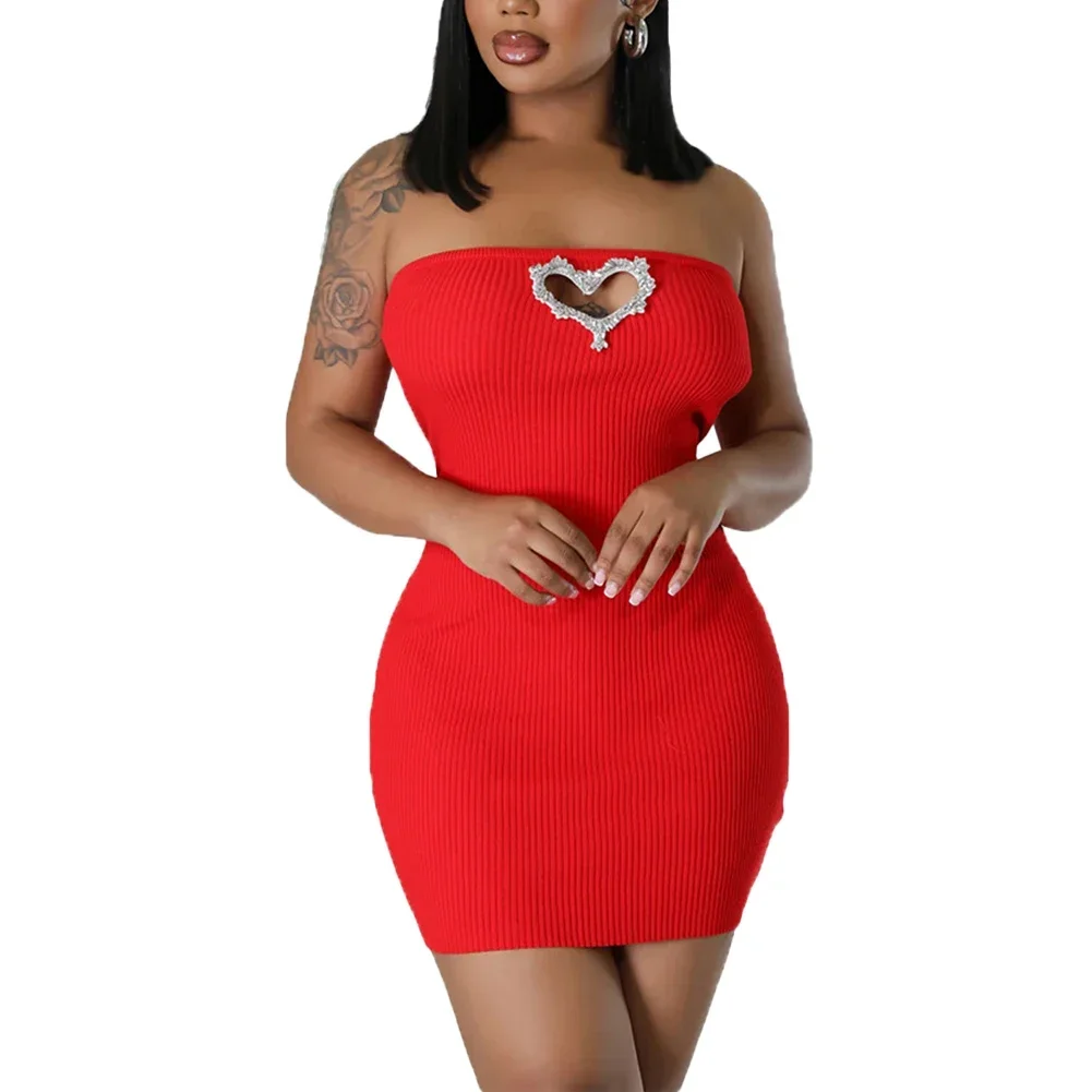 Y2k Summer Dresses Women's Sexy Tube Top And Backless Fashionable High-waisted Heart-shaped Hollow Slim-fitting Hip Dress