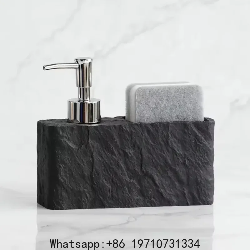 

200mL Imitation Black Rock Soap Dispenser with Sponge Holder Liquid Hand and Dish Soap Bottle for Kitchen and Bathroom Household