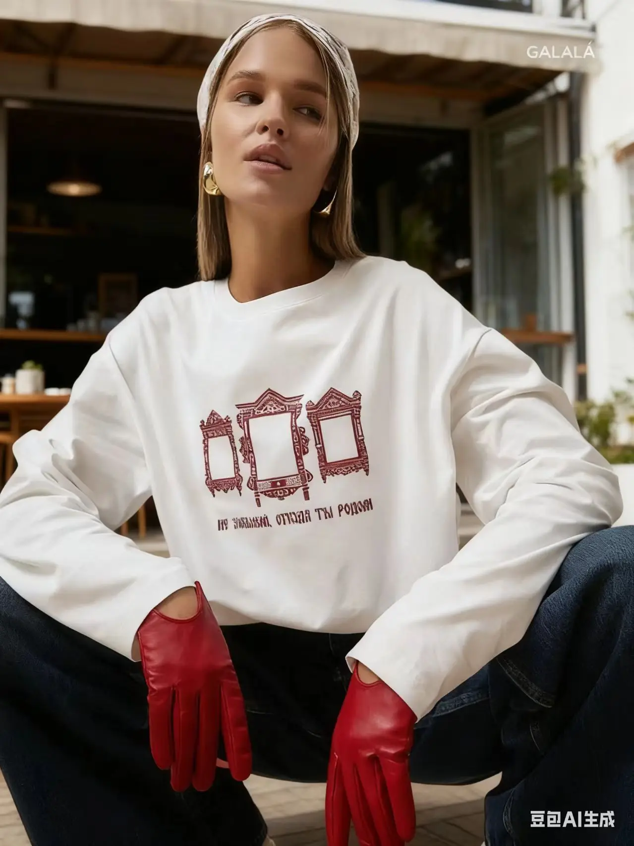 Vintage Carved Mirror Frame Print Russian Retro T Shirt Women Casual 100% Cotton Comfortable Long Sleeve O Neck Spring Autumn