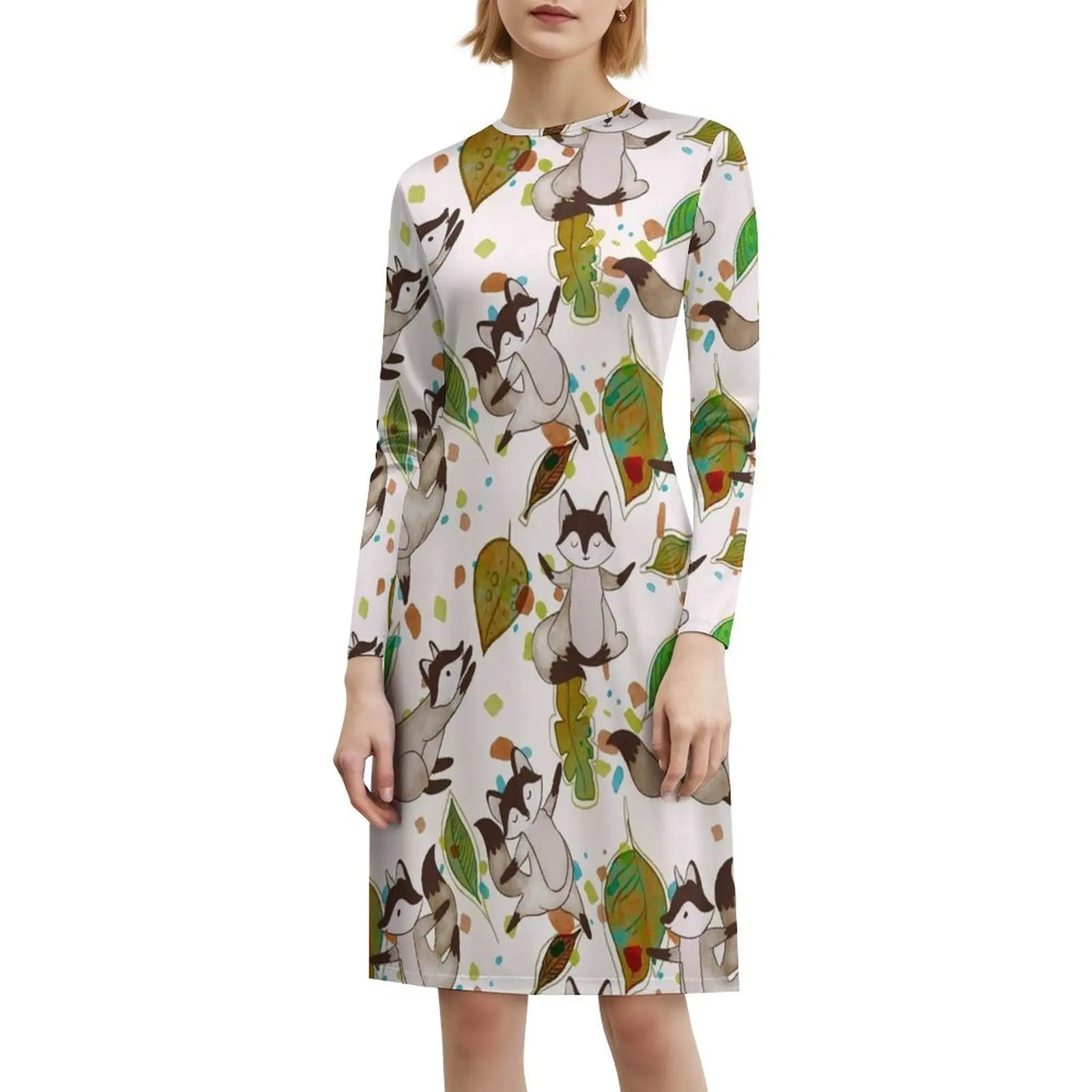 Vestido informal de estilo coreano de zorro dulce para mujer, vestidos sencillos de oficina para uso diario, patrón de animales, patrón bonito de animales para mujer