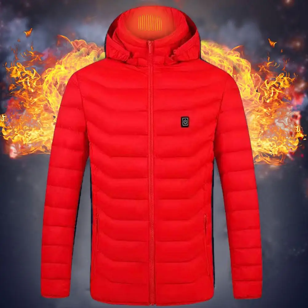 Men Heated Jacket Hooded Zip 3 Temperature Quick Heating USB Heated Winter Outerwear Thickened Washable Electric Heating Coat