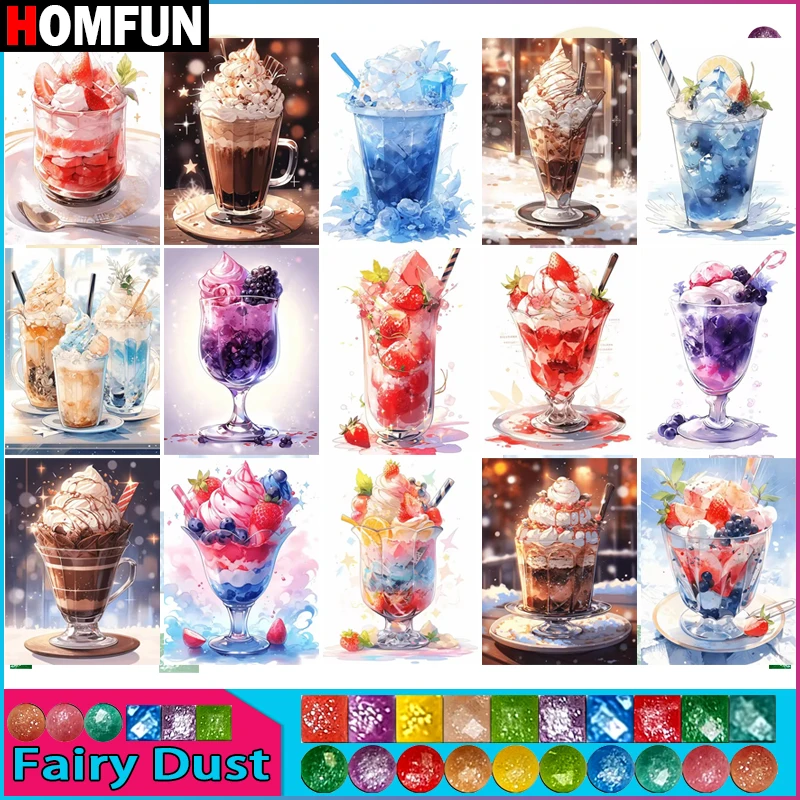 HOMFUN Fairy Dust Full Diamond Embroidery "Fruit Juice Cup" Diamond Painting Patterns Rhinestone Unfinished Home Decor