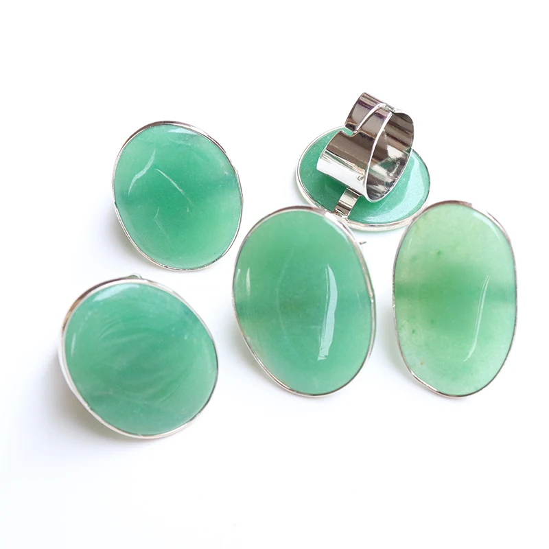 Irregular Green Aventurine Open Rings for Women Silver Color Adjustable Reiki Natural Stone Finger Ring Jewelry