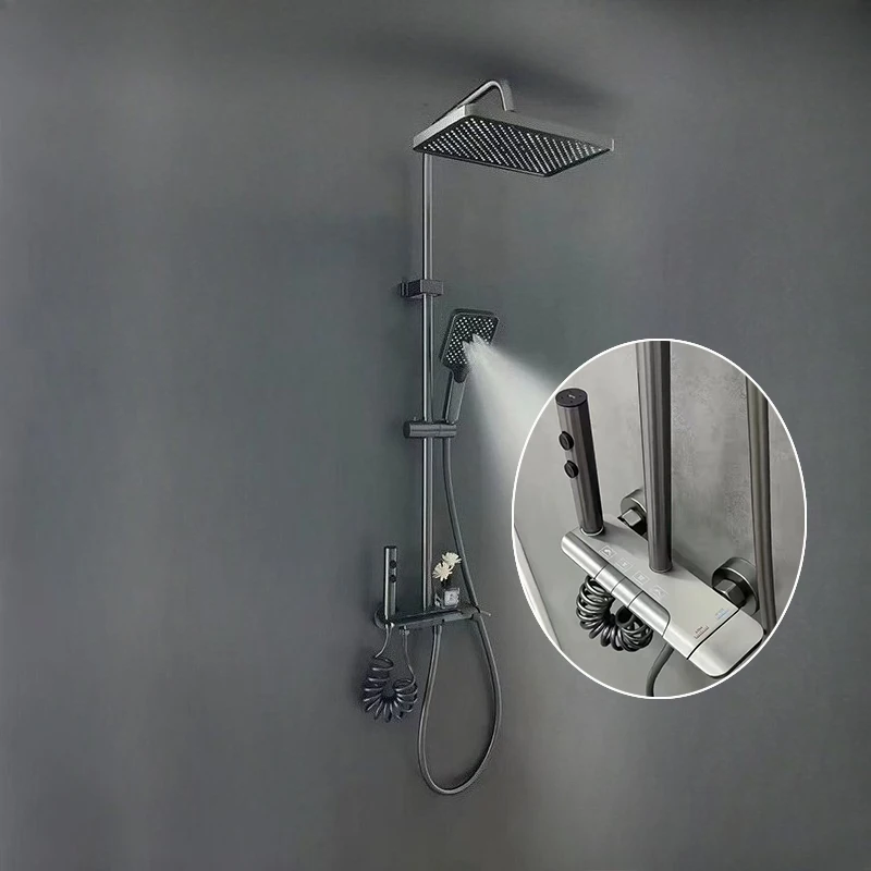 Rainlfall Pressurized Bathroom Shower Set Hot Cold Bathroom Shower Faucet Full Set Four Ways Water Outlet Bathroom Shower System