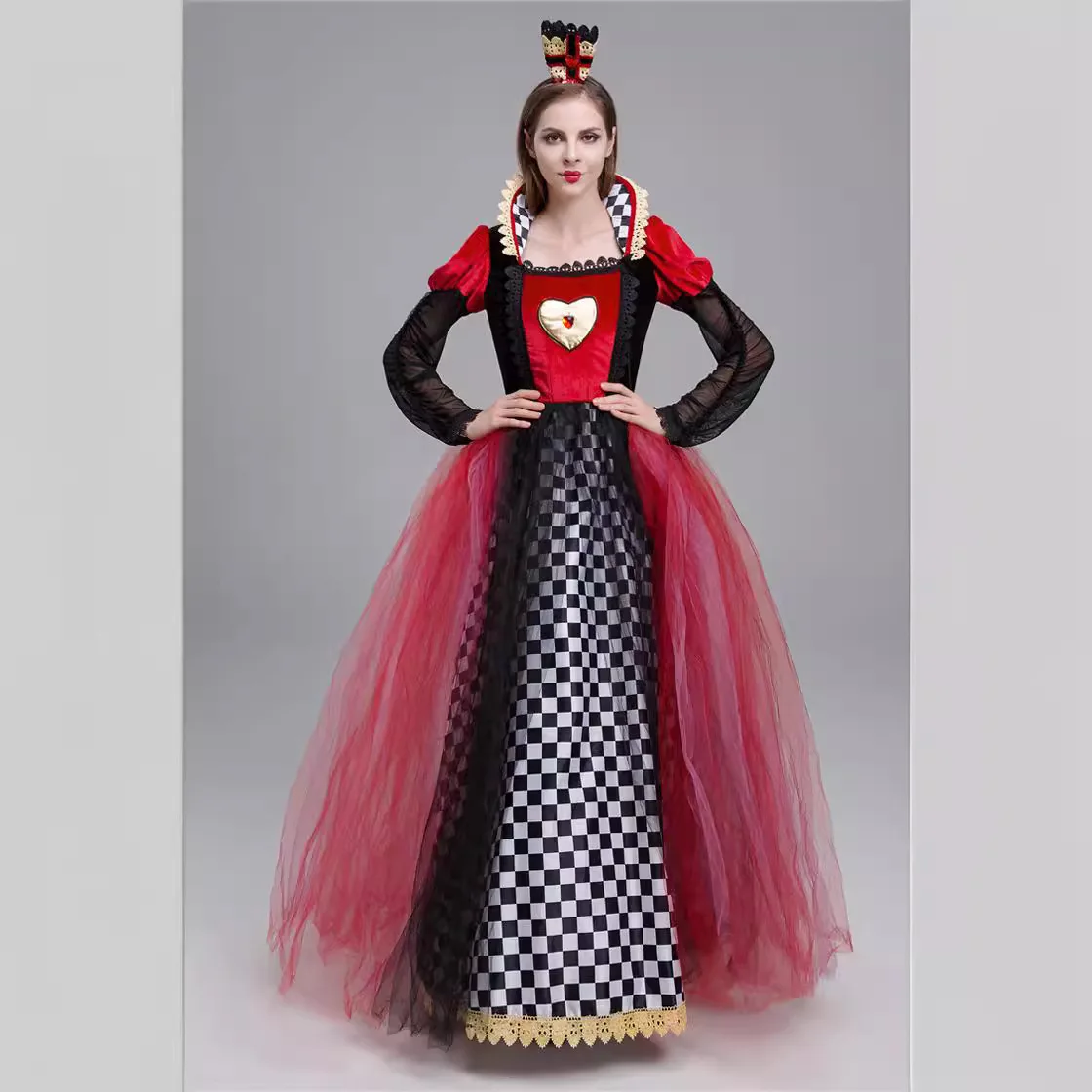   Kostium na Halloween, nowość, strój sceniczny Królowa Serca Alicja w Krainie Czarów, strój Cosplay Czerwonej Królowej, odzież damska Faion