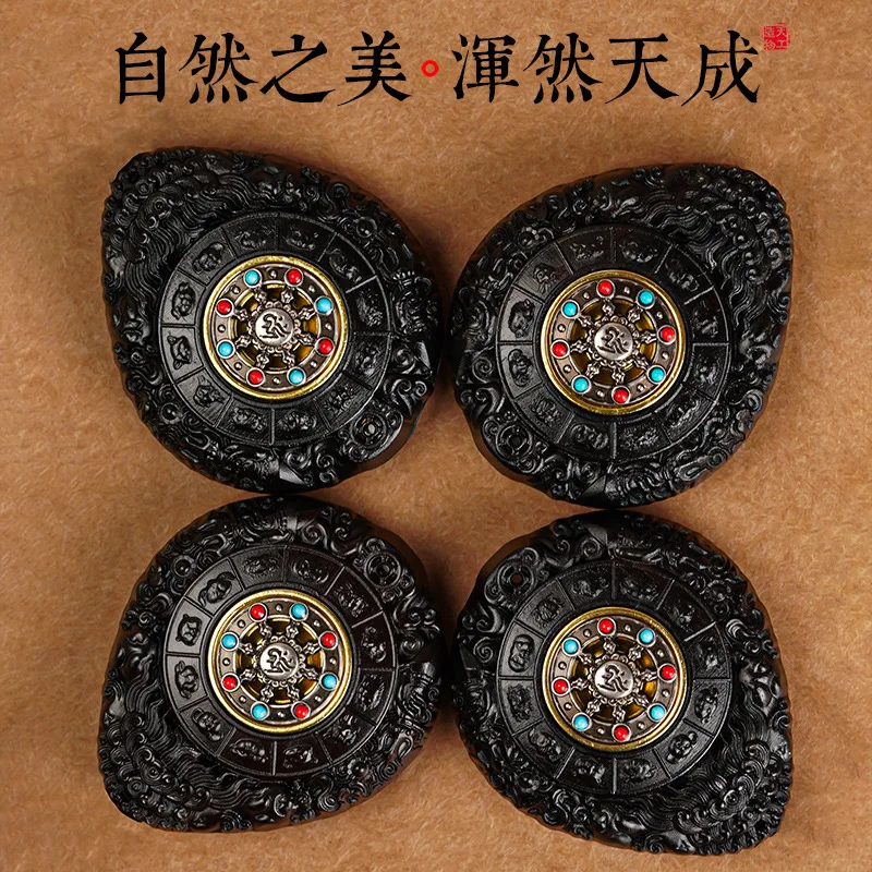 Chinese Style Ebony Wood Manjushri Bodhisattva Pendant Rabbit Zodiac Patron Saint Lucky Blessing Wealth Attracting Teardrop Stac