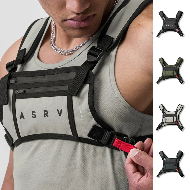 

Running Chest Rig Bag Men Hip Hop Streetwear Waist Bag Vest Pack Mobile Phone Holder Multifunction Gym Fitness Sports Bags