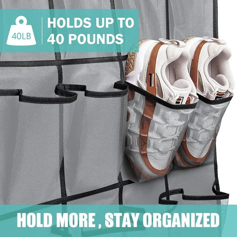 Over The Door Shoe Rack with 24 Large Mesh Pockets Hanging Shoe Organizer for Closet Hanging Shoe Rack Holder Hanger