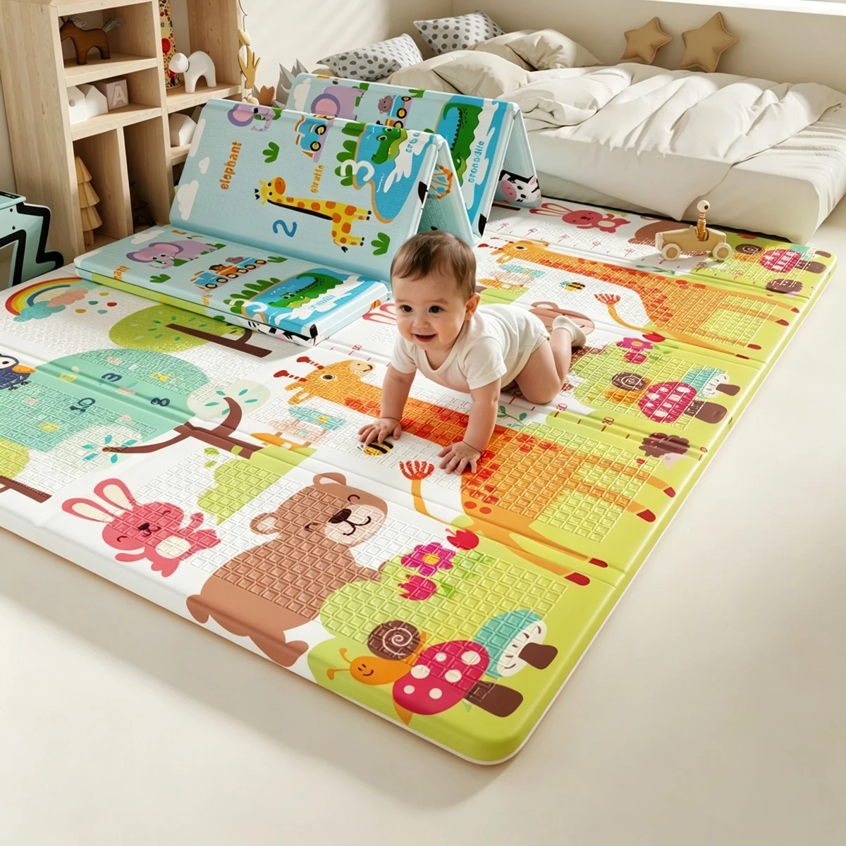 Foldable Crawling Mat Baby Crawling Mat XPE Thickened Infant Toddler Play Mat Home Cartoon Foam Mats Non-slip Activity Carpet
