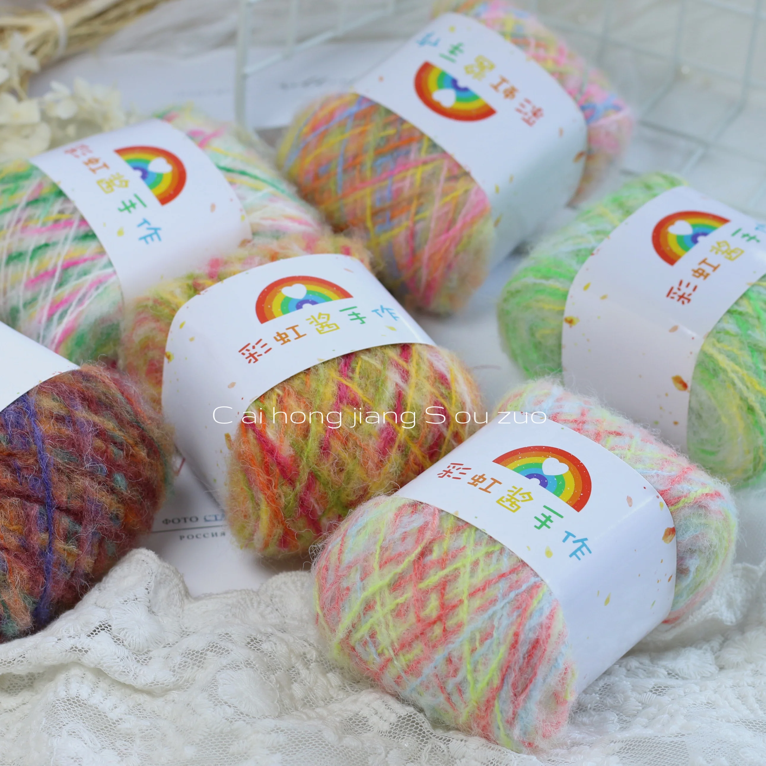 

Rainbow sauce handmade, short-dyed fine mohair thread, clothes, baby clothes, thread, hand-woven thread
