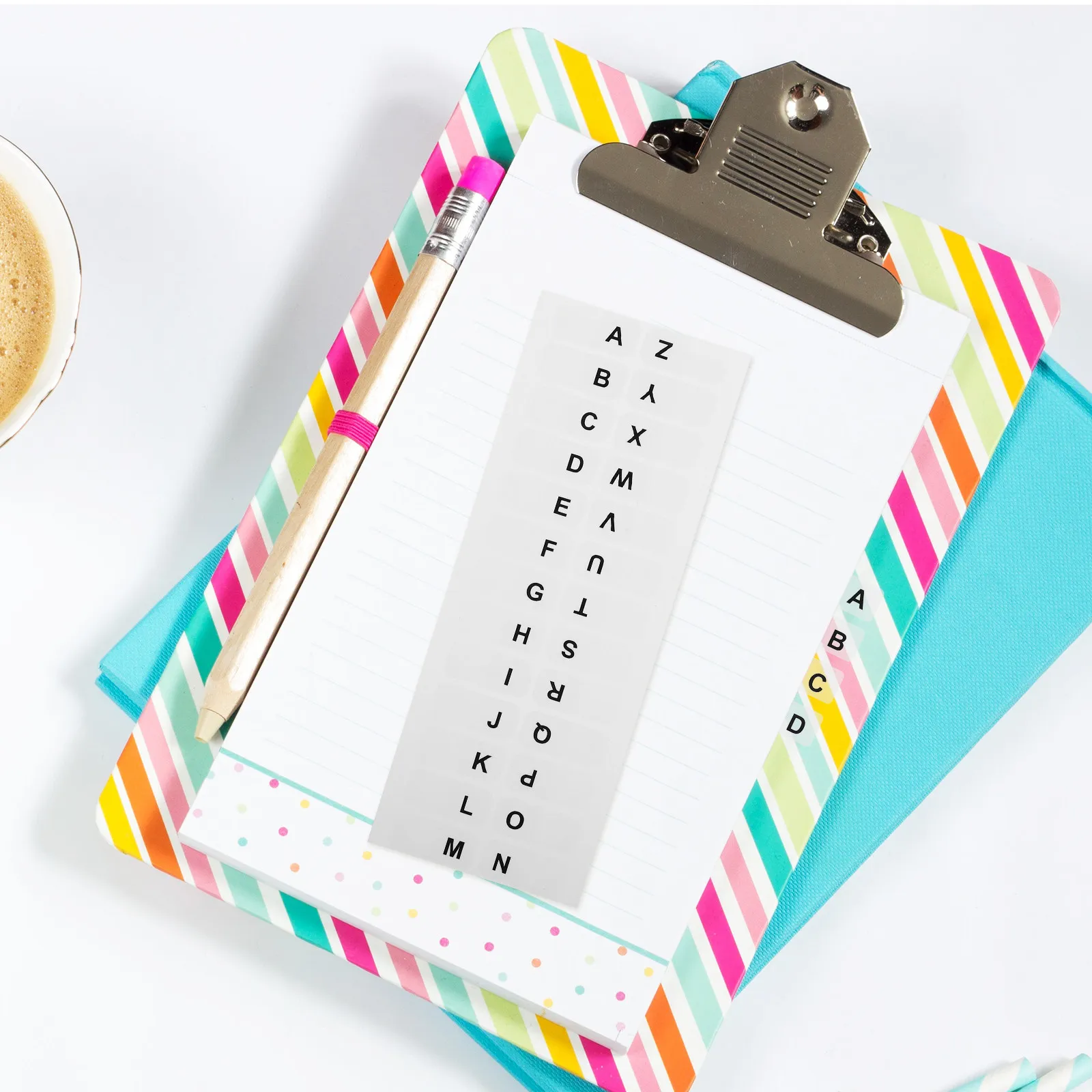 

14 листов ярких цветных закладок-стикеров с алфавитом для индексации блокнотов, организации документов в офисе, дома и учебе