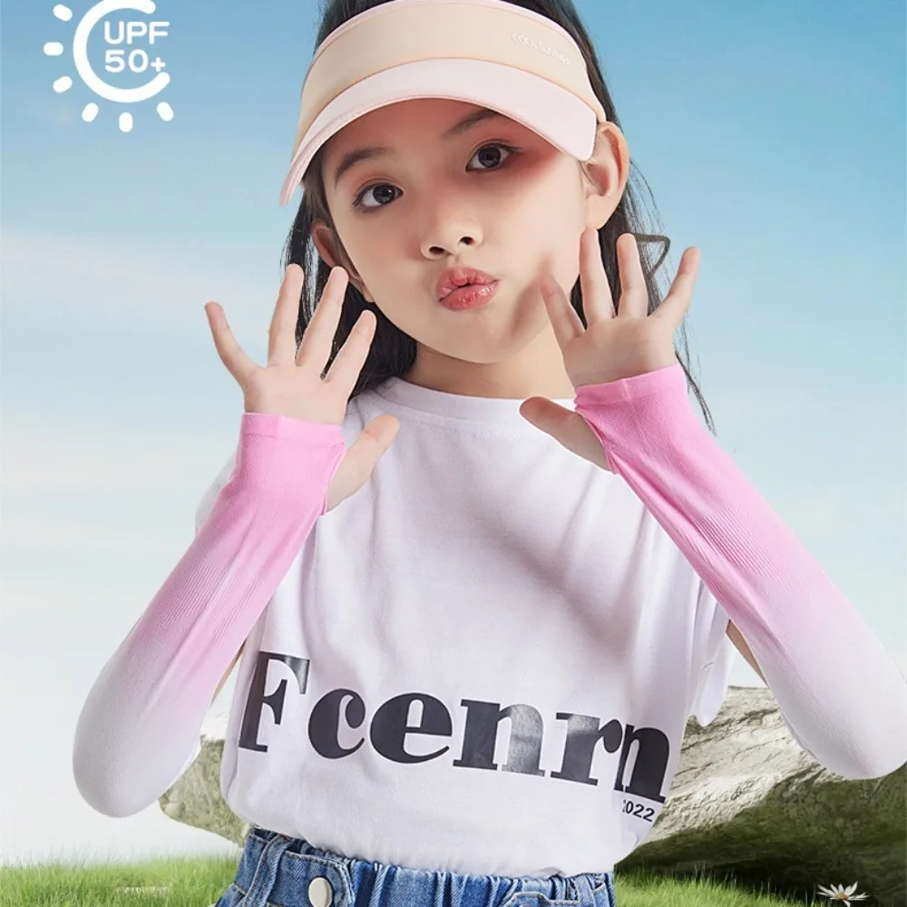 Polyester Ice Silk Arm Sleeves Elastic Finger Hole Gradient Color Sleeve Breathable Spandex Sun Protection Arm Cover Baby