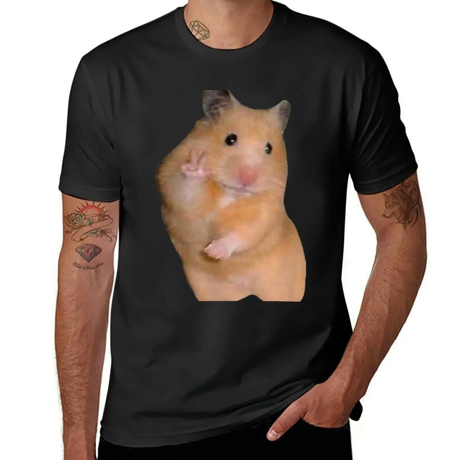 

Hamster Meme With Peace Sign T-Shirt blanks plus size tops for a boy blue archive mens funny t shirts
