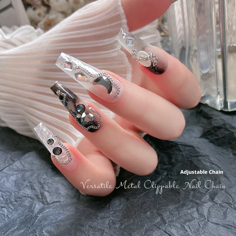 YYM Punk Metal Chain Nail Charms Kit 3D Bead Chain Nail Art Decorations 6 Grids Set DIY Manicure Accessories For Nail Salon