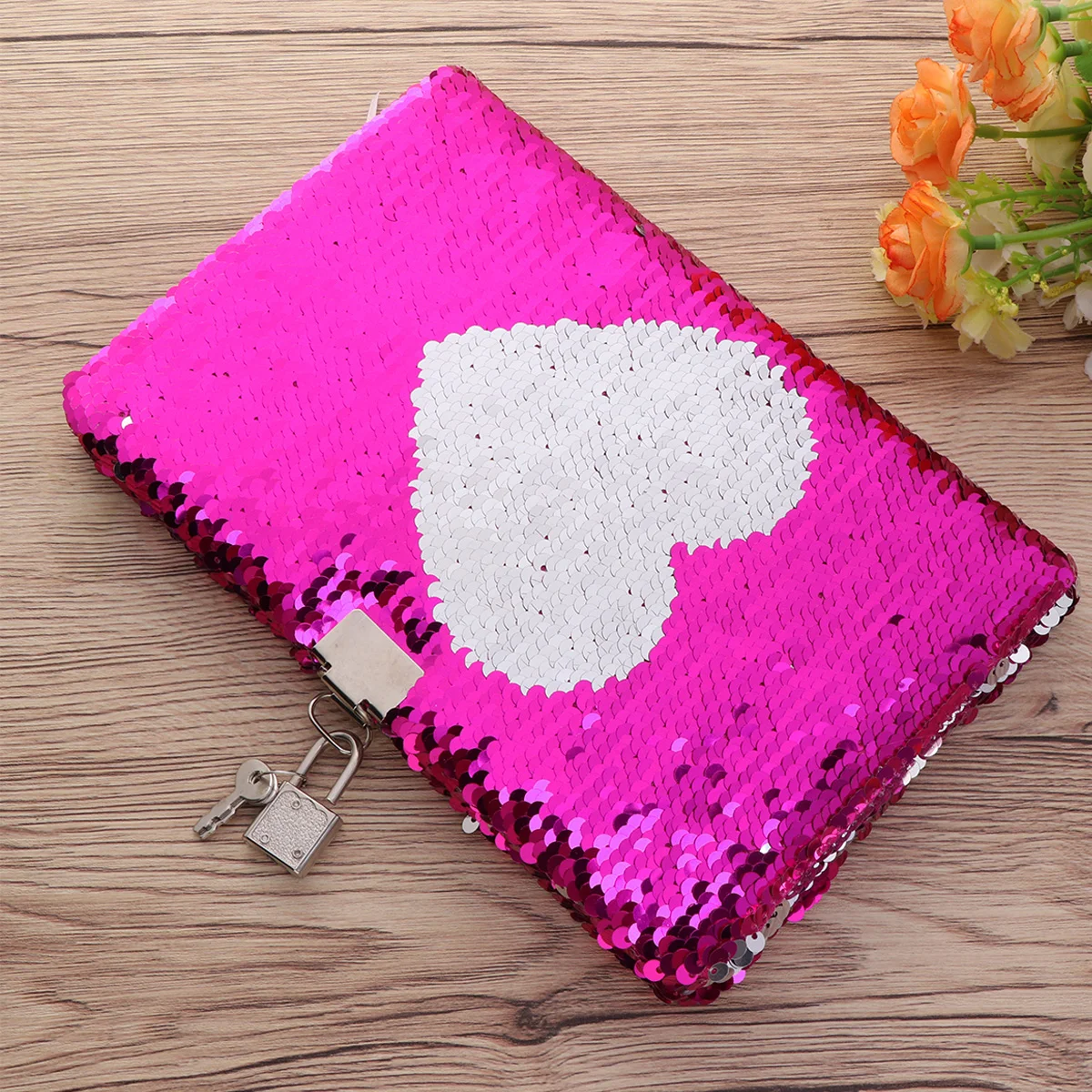 Note Books Sequin Secret Diary Love Heart Notebook Private Journal Reversible with Lock Travel