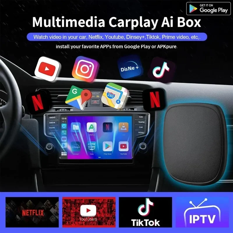 CHEGIT Android 14 TV Box 5 في 1 8-Core Wireless CarPlay Wireless Android Auto AI BOX لـ Netflix Youtube Car Accessories