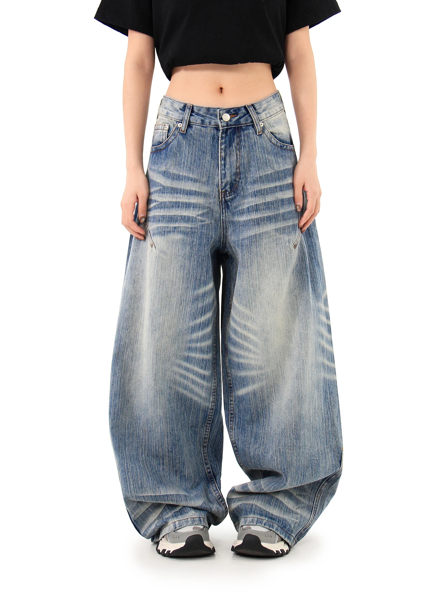 

Джинсы Hygge Chen в американском ретро-стиле из бамбукового волокна, широкие, свободные, повседневные, длинные брюки, уличный стиль, хлопковые джинсовые штаны