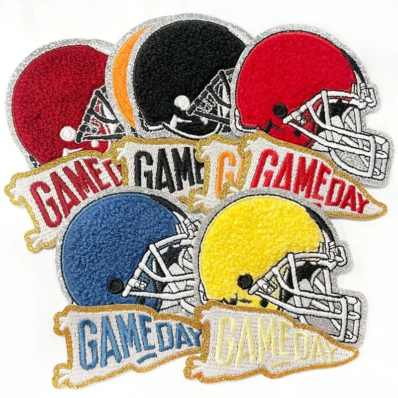 

2pcs GAME DAY Rugby Helmet Sewing Iron-on Embroidered Patch for DIY Clothes Jeans Bags Coats T-shirt Hat Car Mobile Phone PC