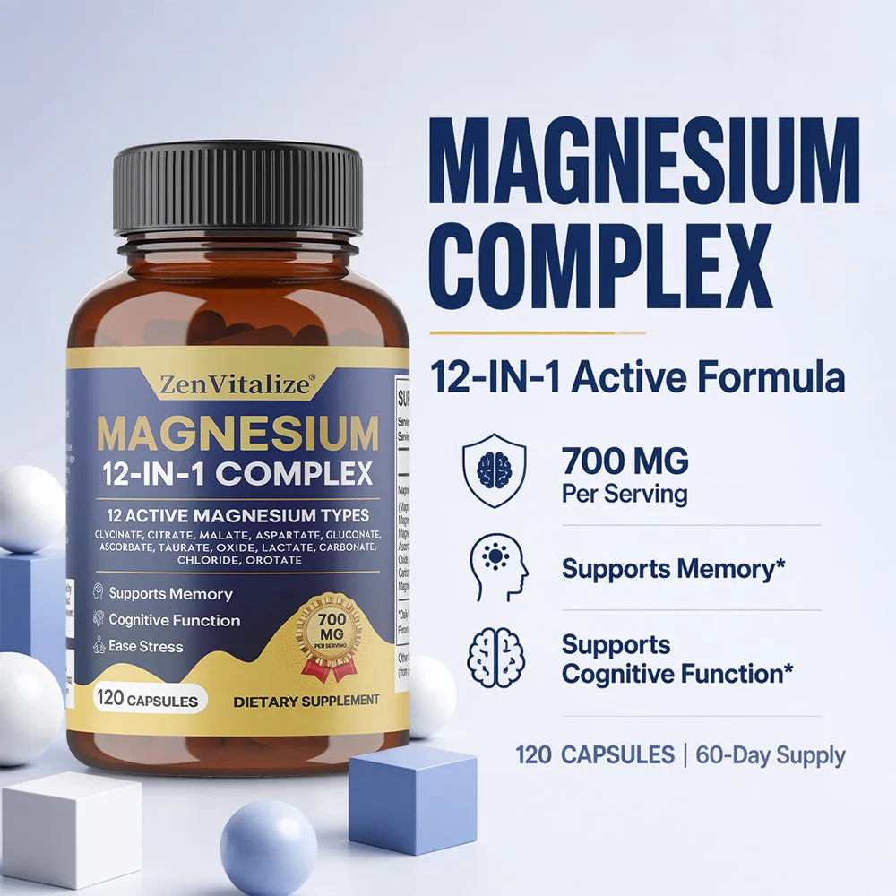 Magnesium Complex 12 in 1 Magnesium Supplement with Glycinate, Citrate, Malate & More | Energy Support, Vegan & Non-GMO