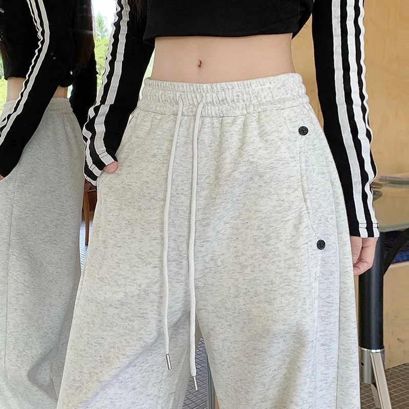 

Girls Solid Color High Waist Loose Fit Trousers Hot Sale Female Wide Leg Sweatpants Women Korean Casual Fashion Pants