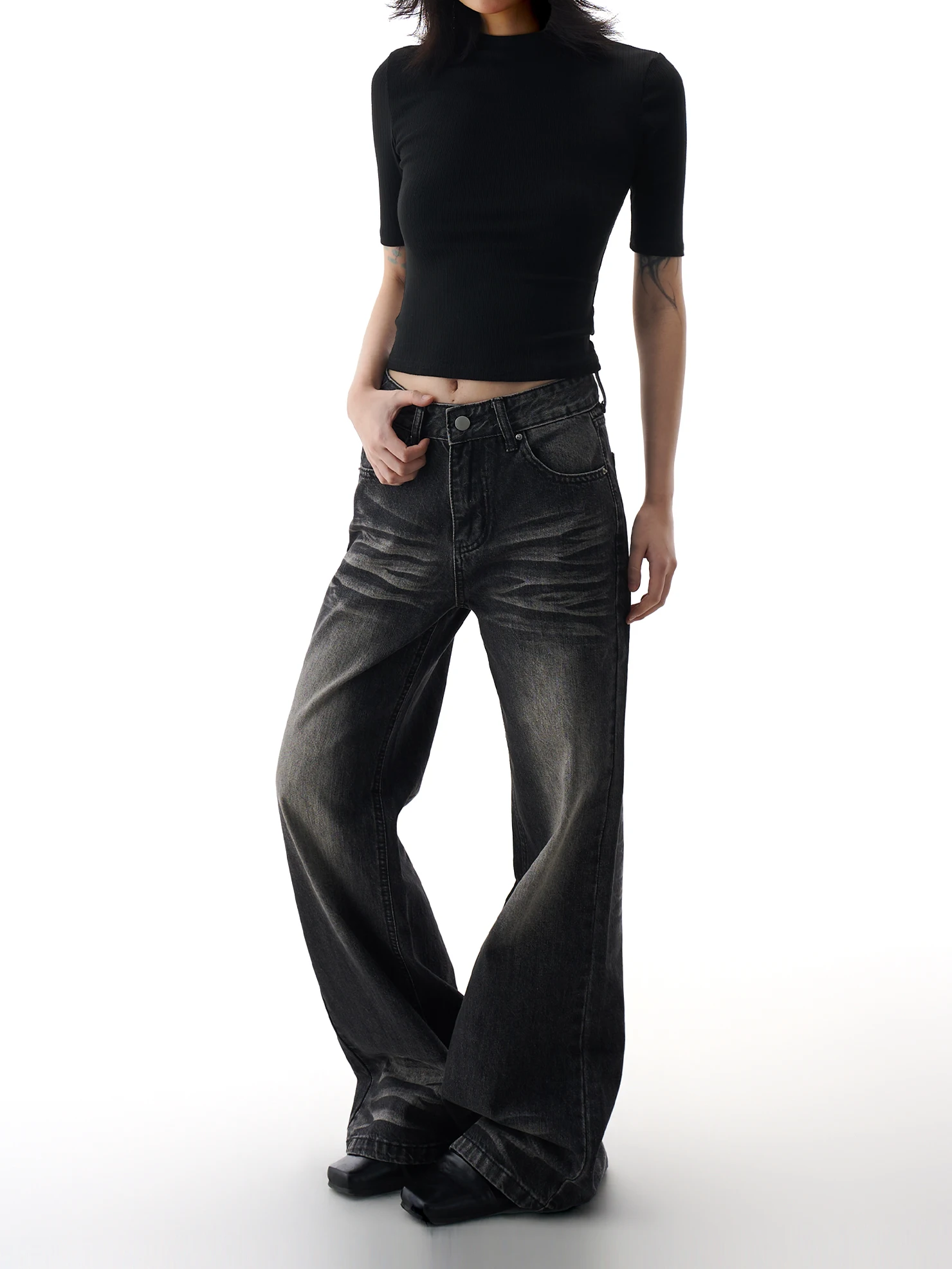 

American Retro High Street ey Bla Flared Jeans Women Design Sensation Trendy Brand Pants Casual Spring Wear