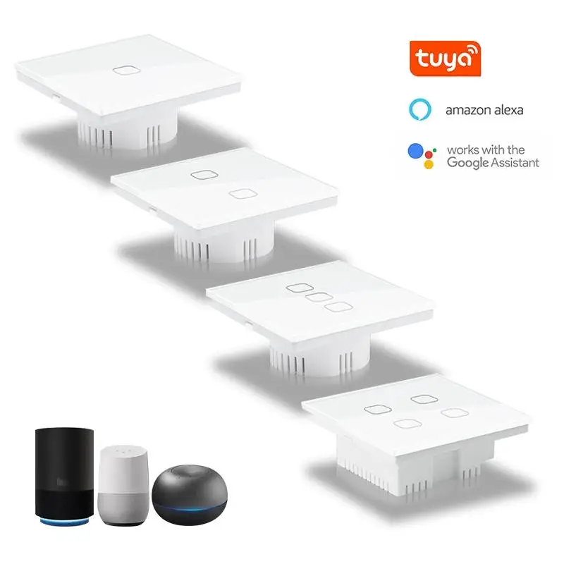 

EU 1/2/3Gang Wifi Smart Light Switch Tuya Touch Light Switch No Neutral Wire Wall Light Switches for Alexa Google Voice Control