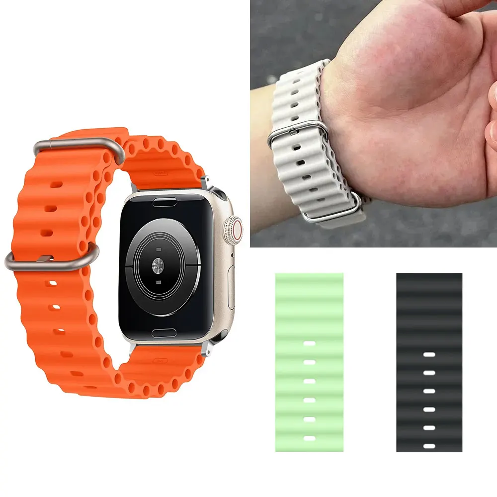 سيليكون المحيط حزام لسلسلة ساعات أبل الترا 11 9 8 7 6 5 4 10 SE iwatch سوار 42 مللي متر 44 مللي متر 45 مللي متر 49 مللي متر 40 41 46 مللي متر العصابات