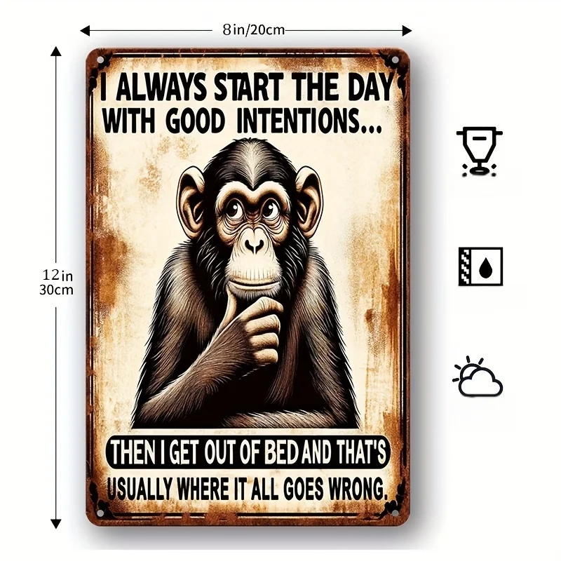 Sarcastic Metal Retro  I Always Start The Day Funny Poster - Decorative Plaque & Statues  Vintage Garage Wall Decor, Cafe Bar Cl