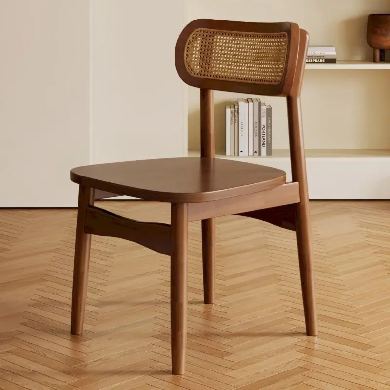 Dining Table Chair Solid Wood Dining Chair Home Restaurant Rattan Stool Back Designer Dressing Leisure Rattan